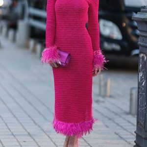 Long Sleeve Tight Elegant Plain Sweater Dress, Maxi Dresses, color:Red|size:XXL, Stylewe