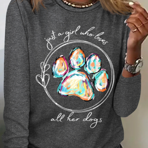 Women's Just A Girl Who Loves All Her Dogs Casual Cotton-Blend Long Sleeve Shirt, Long sleeves, Lilicloth.com