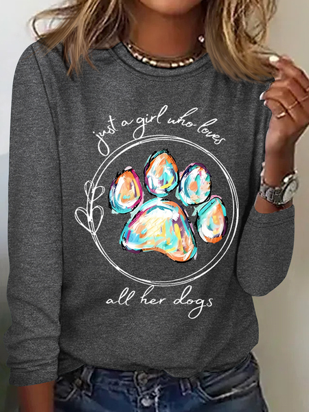 Women's Just A Girl Who Loves All Her Dogs Casual Cotton-Blend Long Sleeve Shirt, Long sleeves, Lilicloth.com
