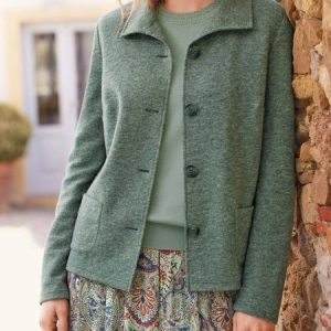 Casual Plain Autumn Natural Standard Long sleeve Woolen H-Line Jacket for Women, Jackets, color:Green|size:XXL, Noracora