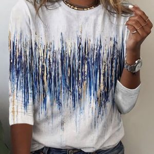 Abstract Crew Neck Casual T-Shirt, Long sleeves, Lilicloth.com