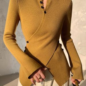 Urban Plain Cross Regular Fit Long Sleeve Sweater, Pullovers, color:Yellow|size:XXL, Stylewe