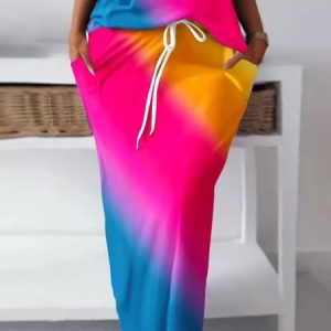 Regular Size Vacation Loose Ombre Skirt, Skirts, color:Multicolor|size:XXL, Stylewe