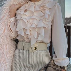Stand Collar Plain Flouncing Elegant Blouse, Blouses and Shirts, color:As Picture|size:XXL, Stylewe