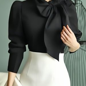 Long Sleeve Plain Regular Fit Elegant Shirt, Blouses and Shirts, color:Black|size:XXL, Stylewe