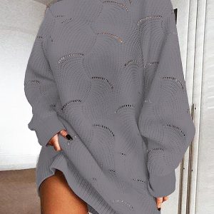 High Neck Hollow-out Casual Sweater Dress, Casual Dresses, chicme - Women's Fashion Online