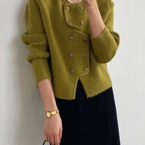 Plus Size Urban Crew Neck Regular Fit Acrylic Cardigan, Plus Tops, color:Green|size:4X, Stylewe