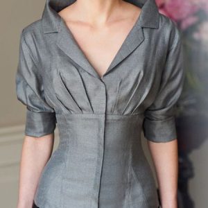 Plain Elegant Regular Fit Shawl Collar Blouse, Blouses and Shirts, color:Gray|size:XXL, Stylewe
