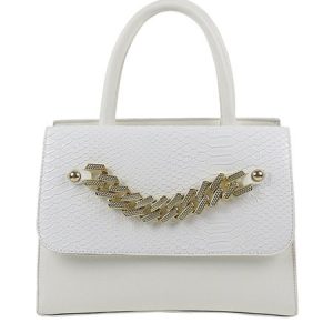Chain Crocodile Embossed Handbag Square Crossbody Bag, Bags, color:White|size:One-size, Stylewe