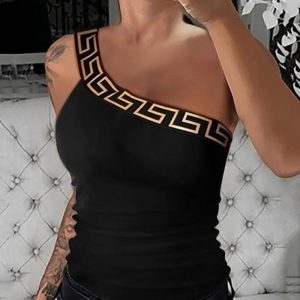 Geo Tape Patch One Shoulder Top, Tanks & Crop Tops, chicme - Women's Fashion Online
