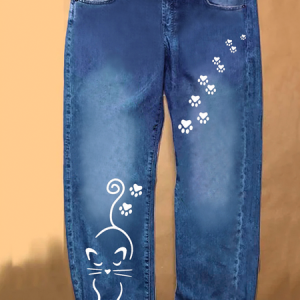 Women's Cat Denim Casual Regular Fit Jeans, Jeans, Lilicloth.com