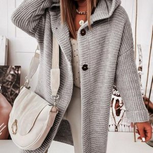 Long Sleeve Button Front Knit Hooded Cardigan, Sweaters & Cardigans, chicme - Women's Fashion Online