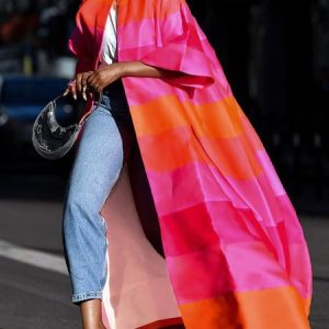 Striped Urban Three Quarter Sleeve Long Loose Kimono, Kimonos, color:Multicolor|size:XXL, Stylewe