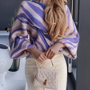 Urban Acrylic Crew Neck Loose Sweater, Pullovers, color:Purple|size:XXL, Stylewe