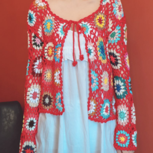 Women Woven Ethnic Long Sleeve Comfy Boho Hollow Out Cardigan, Cardigans, color:Red|size:One-size, Noracora