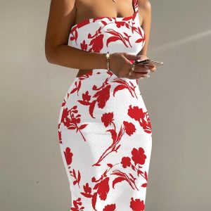 Floral Print One Shoulder Cutout Ribbed Bodycon Dress, Bodycon Dresses, ChicMe catalog