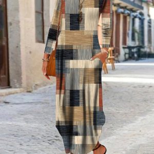 Women Plaid Crew Neck Long Sleeve Comfy Casual Maxi Dress, Dresses, color:Blue|size:XXL, Noracora