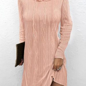 Hooded Cable Textured Casual Dress, Casual Dresses, chicme - Women's Fashion Online