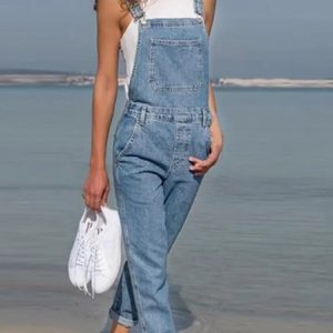 Women Denim Long Sleeve Spaghetti Loose Long Daily Casual Plain Overall Jumpsuits, Jumpsuits&Rompers, color:Light Blue|size:3XL, Noracora