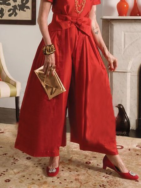 Loose Plain Urban Wide leg Pants, Pants, color:Red|size:XXL, Stylewe