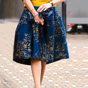 Floral Loose Elegant Midi Skirt, Skirts, color:Navyblue|size:XXL, Stylewe