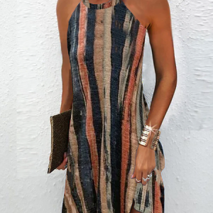 Women's Casual Striped Jersey Halter Short? Dress, Short, color:Multicolor|size:XXL, Noracora