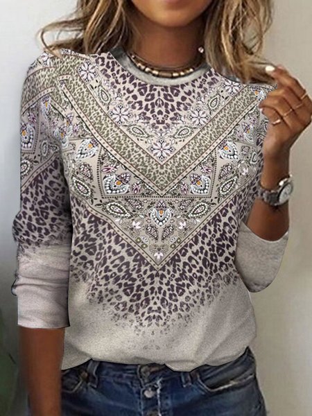Crew Neck Casual Loose Knitted T-Shirt, T-Shirts, color:Light Gray|size:XXL, JustFashionNow