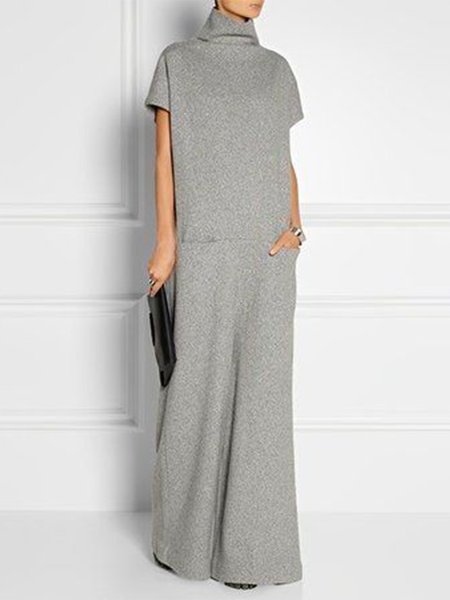 Urban Turtleneck Loose Plain Jumpsuit, Jumpsuits, color:Gray|size:XXL, Stylewe