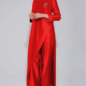 Elegant Plain Crew Neck Long Sleeve Regular Fit Shirt, Blouses and Shirts, color:Red|size:XXL, Stylewe