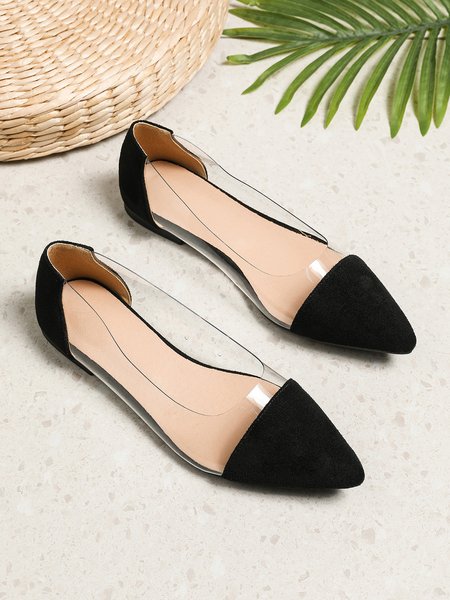 Transparent PVC Paneled Snakeskin Flat Heel Shallow Shoes, Flats, color:Black|size:43, Stylewe