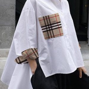 Casual  Daily Shirt Collar Loose Split Joint Plaid Blouse, Blouses and Shirts, color:White|size:XXL, Stylewe