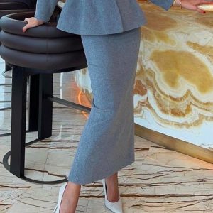 Elegant Regular Fit Plain Midi Skirt, Skirts, color:Gray|size:XXL, Stylewe