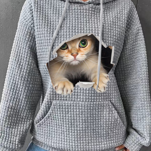 Casual Hoodie Cat Hoodie, Hoodies & Sweatshirts, color:Gray|size:3XL, Noracora