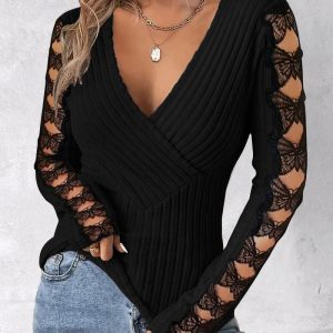 Butterfly Pattern Hollow Out Overlap Top, T-shirt & Tees, chicme - Women's Fashion Online
