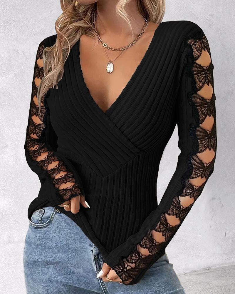 Butterfly Pattern Hollow Out Overlap Top, T-shirt & Tees, chicme - Women's Fashion Online