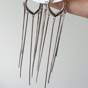 1Pair Tassel Design Trendy Hoop Drop Earrings, Earrings, chicme - Women's Fashion Online