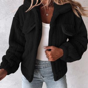 Turn-down Collar Buttoned Teddy Jacket, Jackets & Coats, chicme - Women's Fashion Online