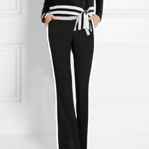 Urban Color Block Regular Fit Fashion Pants, Pants, color:Black-white|size:XXL, Stylewe