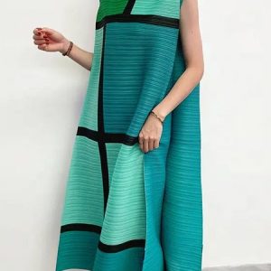 Colorblock Loose Vacation Sleeveless Dress, Maxi Dresses, color:Green|size:XXL, Stylewe