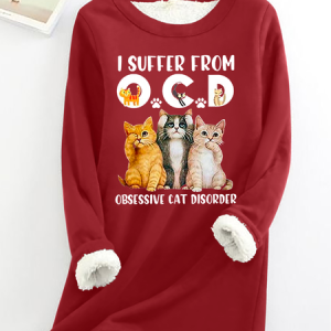 I Suffer From Ocd Obsessive Cat Disorder Funny Cat Crew Neck Fleece Sweatshirt, Hoodies&Sweatshirts, Lilicloth.com