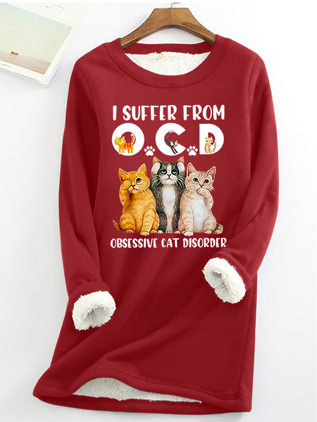 I Suffer From Ocd Obsessive Cat Disorder Funny Cat Crew Neck Fleece Sweatshirt, Hoodies&Sweatshirts, Lilicloth.com