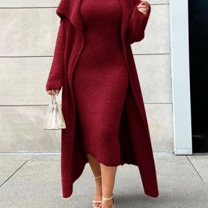 Loose Elegant Plain Long Sleeve Cardigan, Cardigans, color:Crimson|size:XXL, Stylewe
