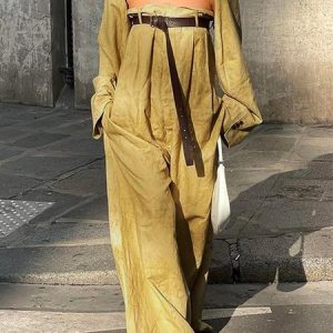 Urban Long Sleeve Loose Plain Two-Piece Set (With No Belt), Two-piece Set, color:As Picture|size:XXL, Stylewe