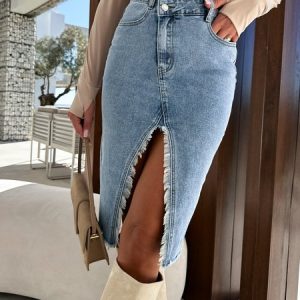 Denim Loose Casual Skirt, Skirts, color:Denim Blue|size:XL, Noracora