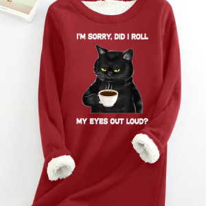 Women's Long Sleeve Blouse Spring/Fall Cat Cotton-Blend Crew Neck Daily Going Out Casual Top, JustFashionNow Shirts, color:Red|size:3XL,