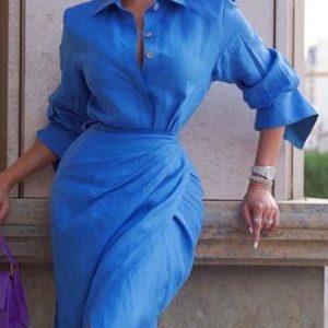 Regular Fit Long Sleeve Urban Plain Blouse, Blouses and Shirts, color:Blue|size:XXL, Stylewe