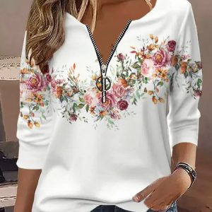 Casual Loose Floral Others T-Shirt, Long sleeves, Lilicloth.com