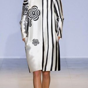 Long Sleeve Crew Neck Satin Urban Striped Dress, Mini Dresses, color:Off White|size:XXL, Stylewe