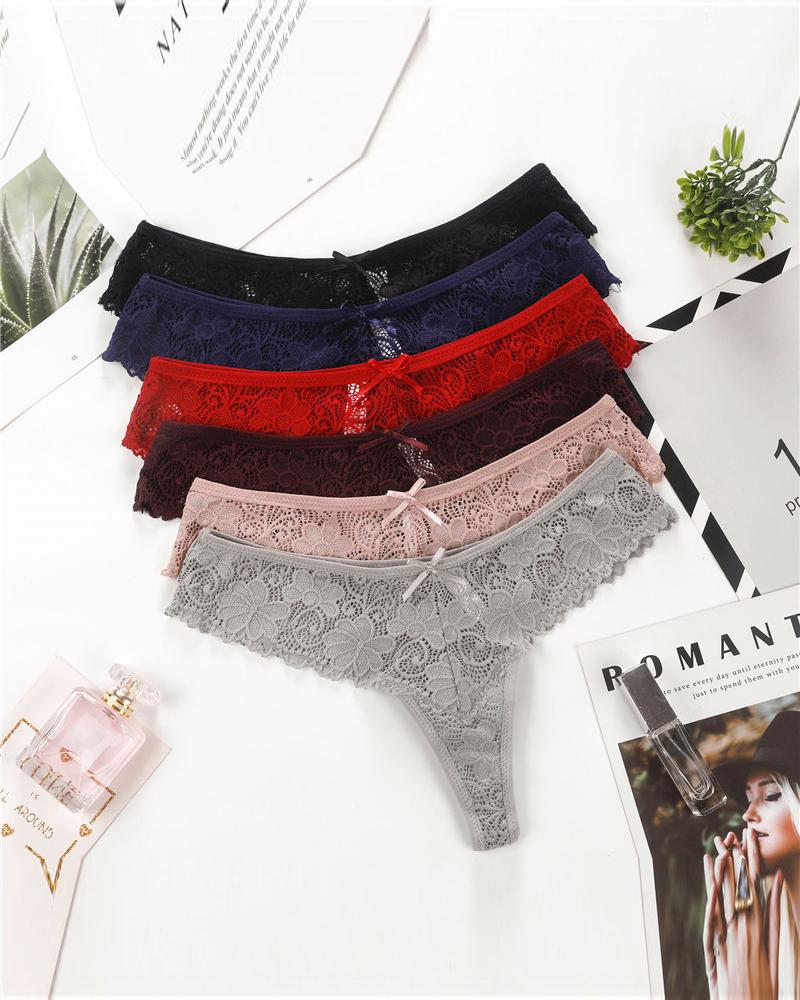 Bowknot Decor Lace Thong Panty, Panties, chicme - Women's Fashion Online