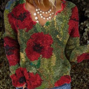 Cotton Long Sleeve Printed shirt & Top, Sweaters, color:Multicolor|size:3XL, Noracora